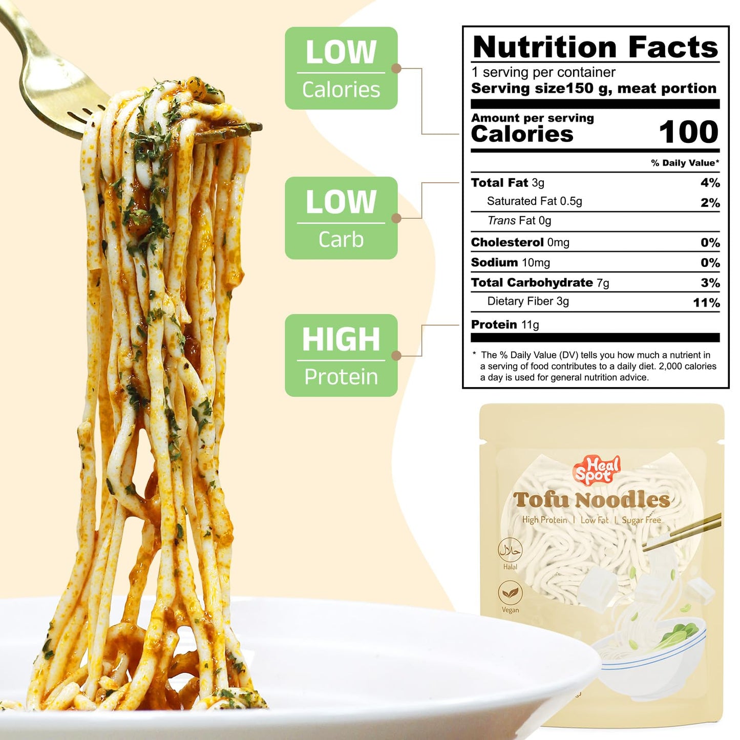 HealSpot Tofu Noodles, High protein ramen, Sugar free Pasta, Low Carb, Low Fat, Non GMO, Keto and Plant Based Friendly Instant R