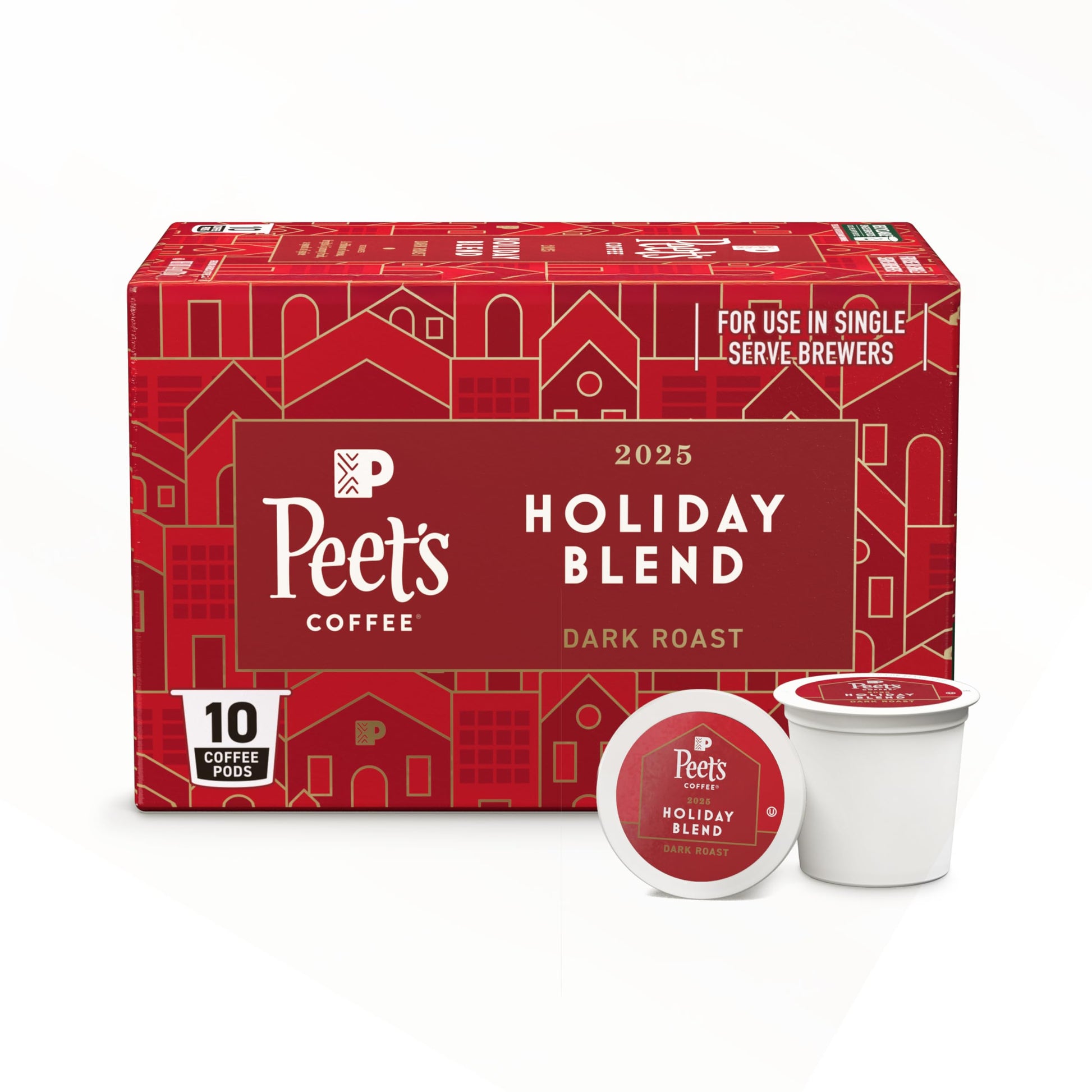 Peets Coffee  Dark Roast Single Serve Coffee Pods - Holiday Blend 10 Count (1 Box of 10 Pods)