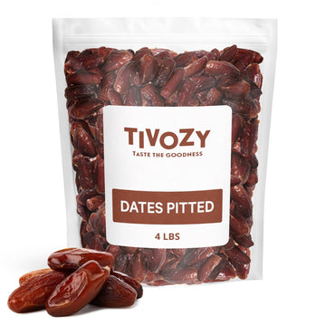 TIVOZY Pitted Dates, Bulk 4lbs Pack, Delicious Deglet Noor Dates for Baking, Energy Bites, and Salads