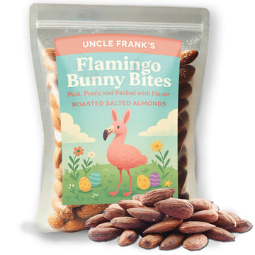Gears Out Flamingo Bunny Bites – Roasted Salted Almonds – 8oz – Funny Easter Snack for Adults & Teens – Made in USA