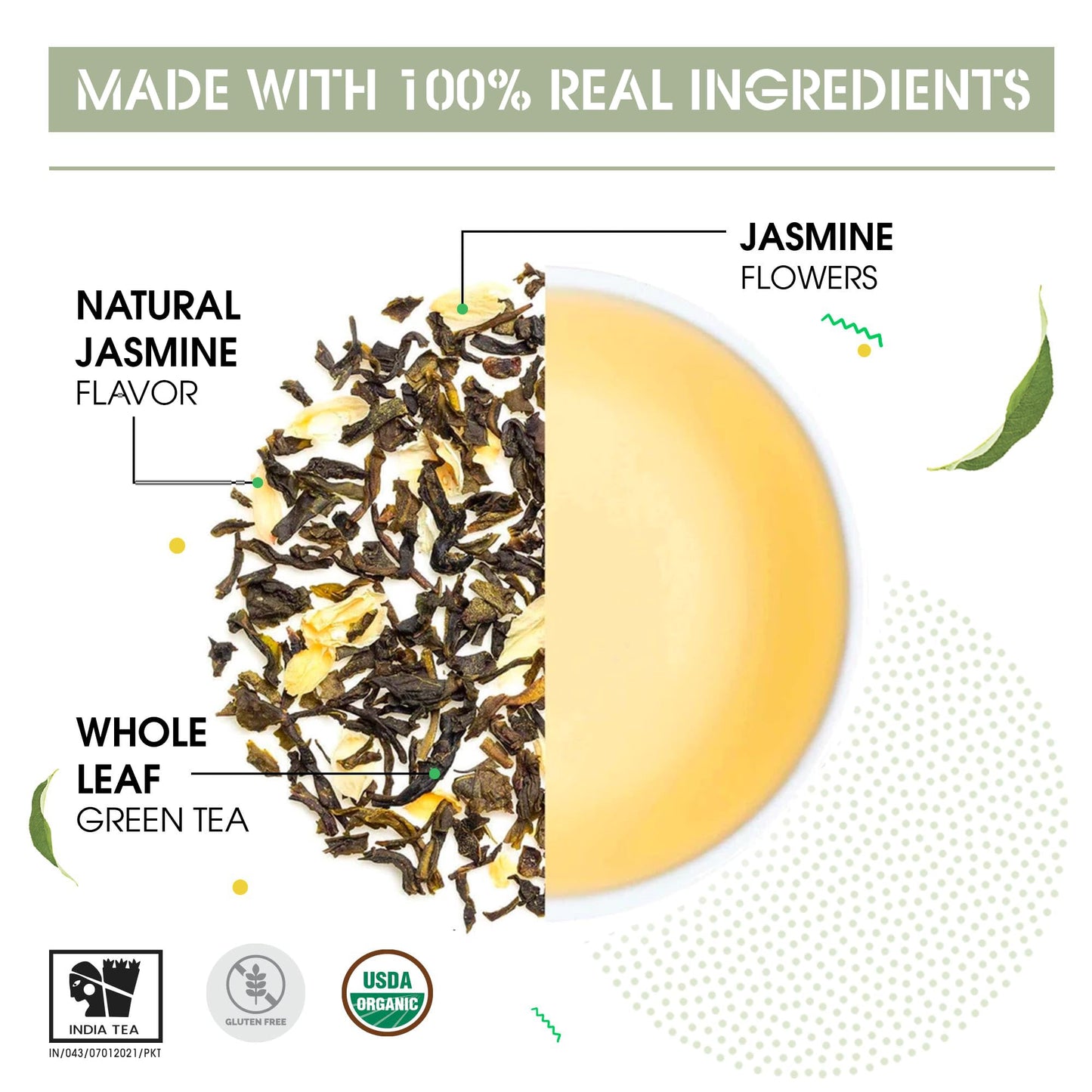 Teabox Organic Jasmine Green Tea 25 Teabags | Sourced From Madurai | Made With 100% Whole Leaf, Natural Jasmine Flowers & Natura