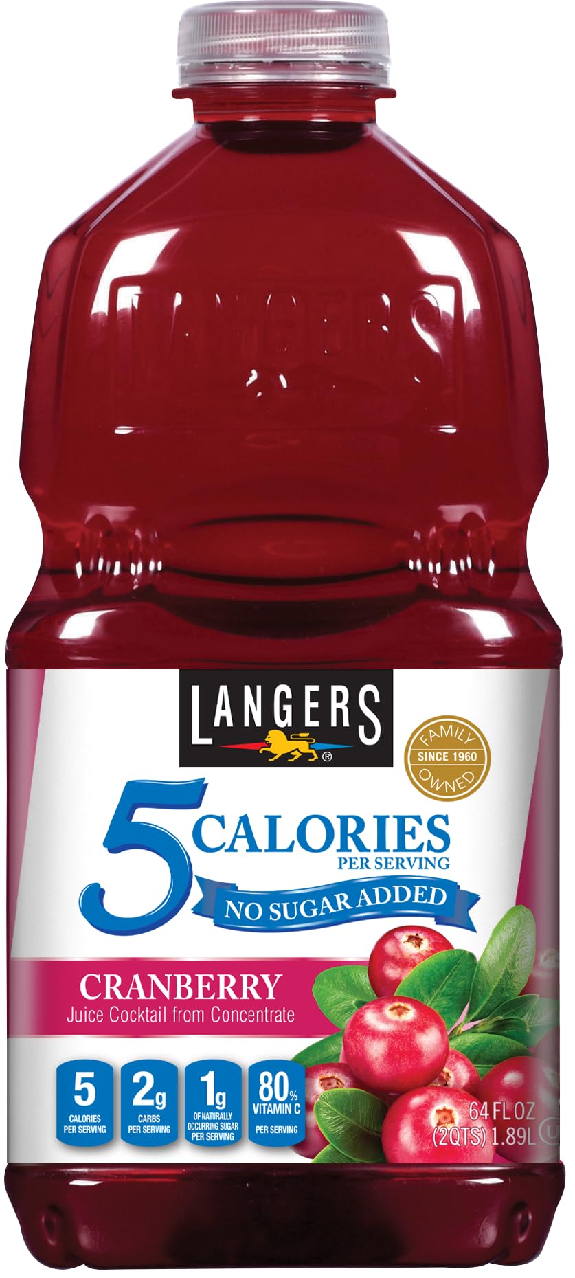 Langers 5 Juice Cocktail  Cranberry  64 Fl Oz (Pack of 8)