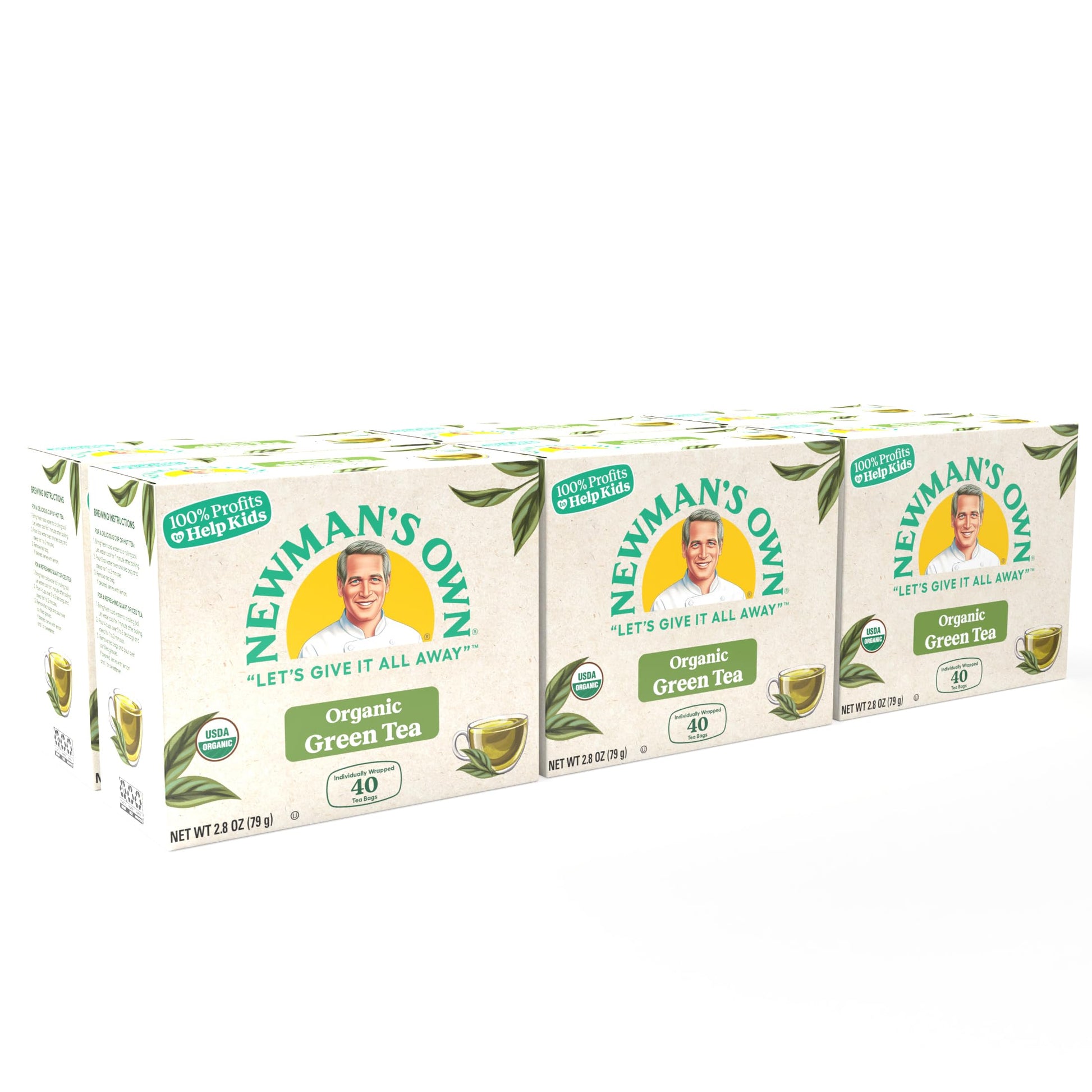 Newmans Own Organic Green Tea, 40 Individually Wrapped Tea Bags, USDA Certified, Contains Caffeine, 40 Count (Pack of 6)
