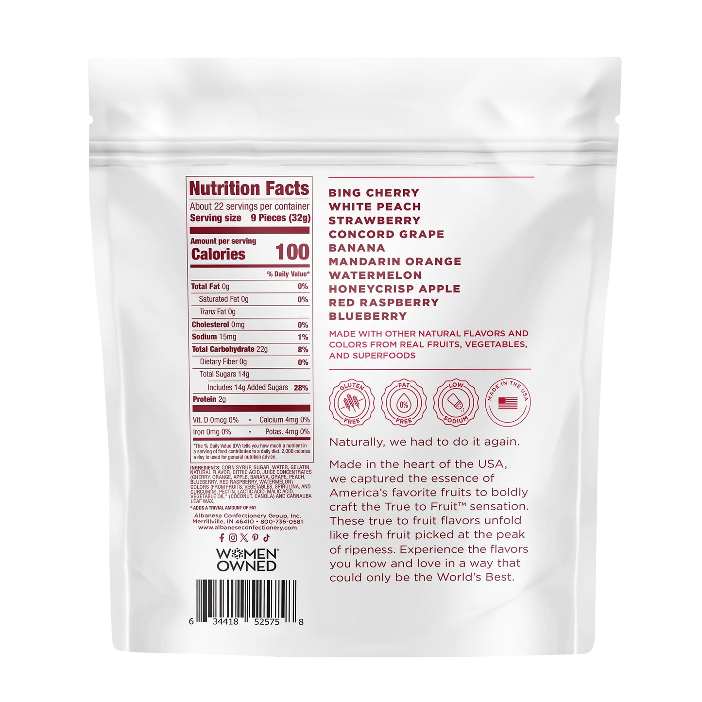 Albanese World'S Best True To Fruit - American Favorite Fruits Gummies, Candy, 25Oz Bag, Soft & Chewy Candy Snack, Fruity Flavor
