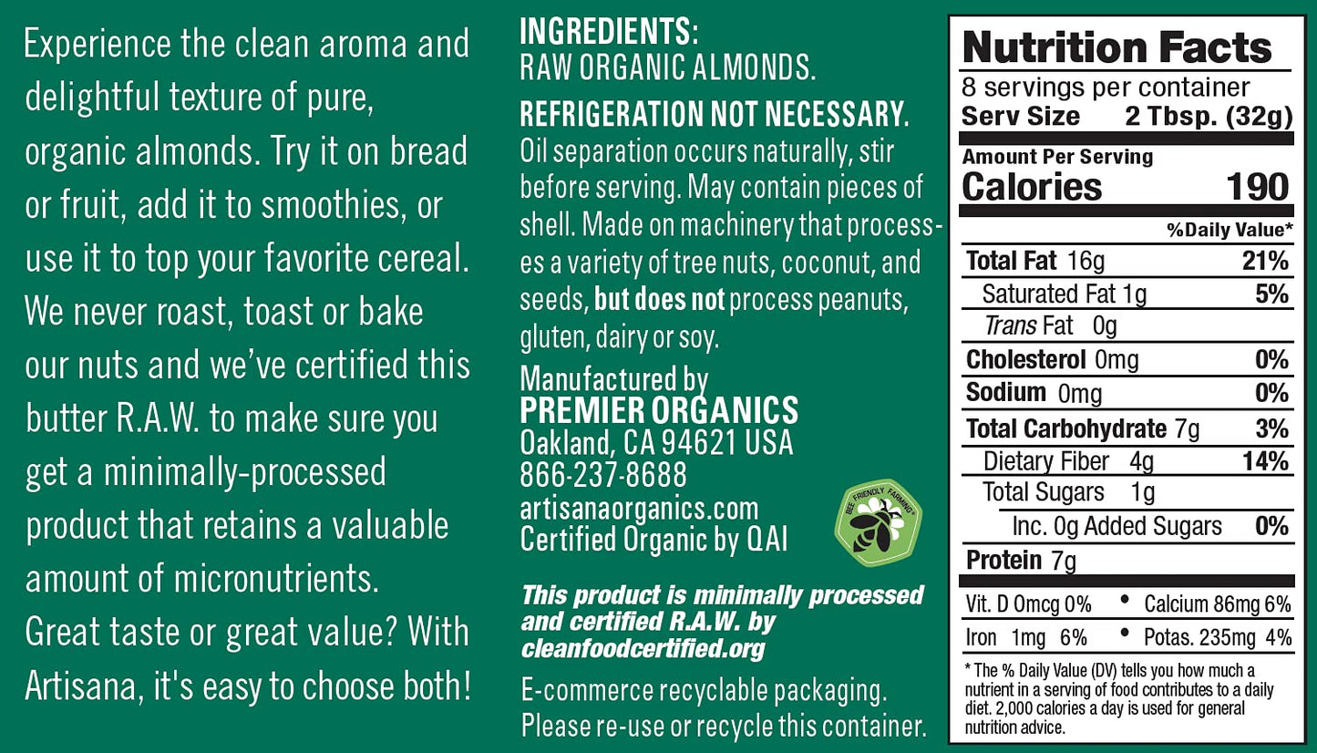 Artisana Nut Bttr Almond Raw