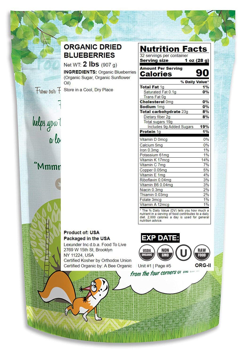 Food To Live Organic Dried Blueberries, 2 Pounds Non-Gmo, Kosher, Vegan, Unsulfured, Bulk