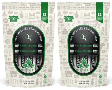(Pack of 2) Beef Sticks, Chimichurri (12 Sticks x 1 Oz/Stick), Net Weight 12 Ounce- 100% Grass Fed Beef, 100 Calories Per Stick,