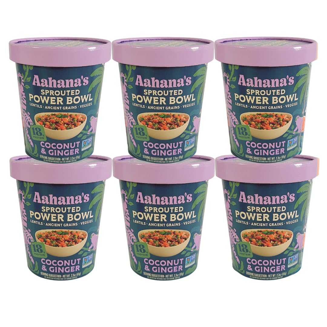 Aahanas Sprouted Power Protein Bowl - Coconut & Ginger -18g Plant-Protein | Gluten Free, High Fiber Meals, Kosher, Vegan Food, 