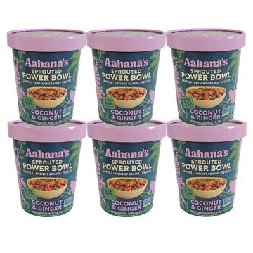 Aahanas Sprouted Power Protein Bowl - Coconut & Ginger -18g Plant-Protein | Gluten Free, High Fiber Meals, Kosher, Vegan Food, 