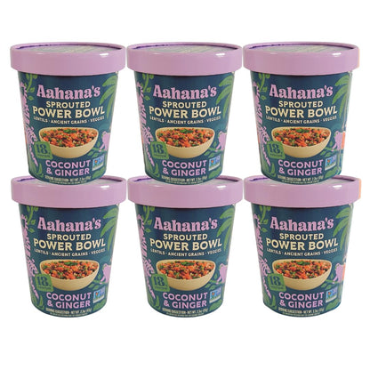 Aahanas Sprouted Power Protein Bowl - Coconut & Ginger -18g Plant-Protein | Gluten Free, High Fiber Meals, Kosher, Vegan Food, 