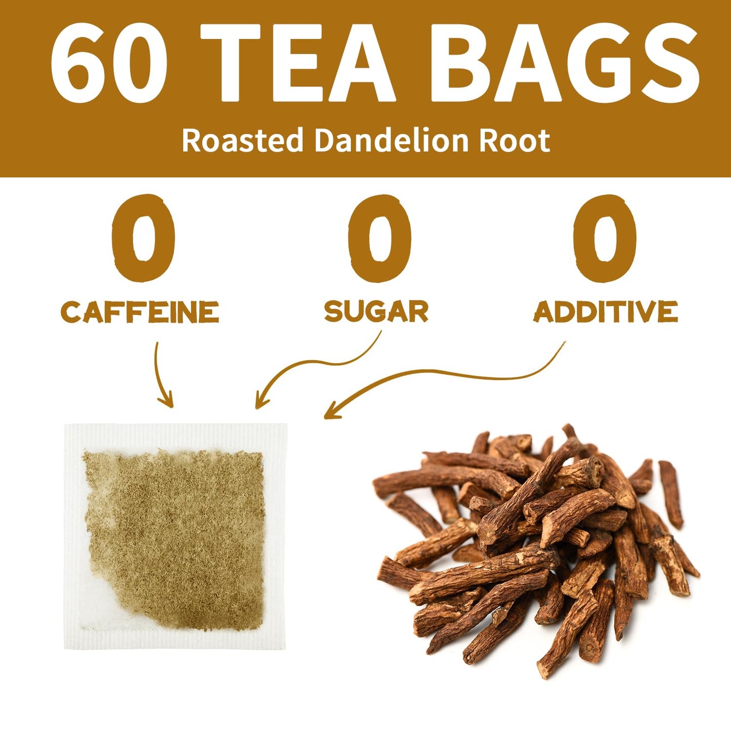 Lynginya Dandelion Root Tea - Premium Roasted Herbal Tea, 60 Tea Bags, Caffeine-Free, No Sugar