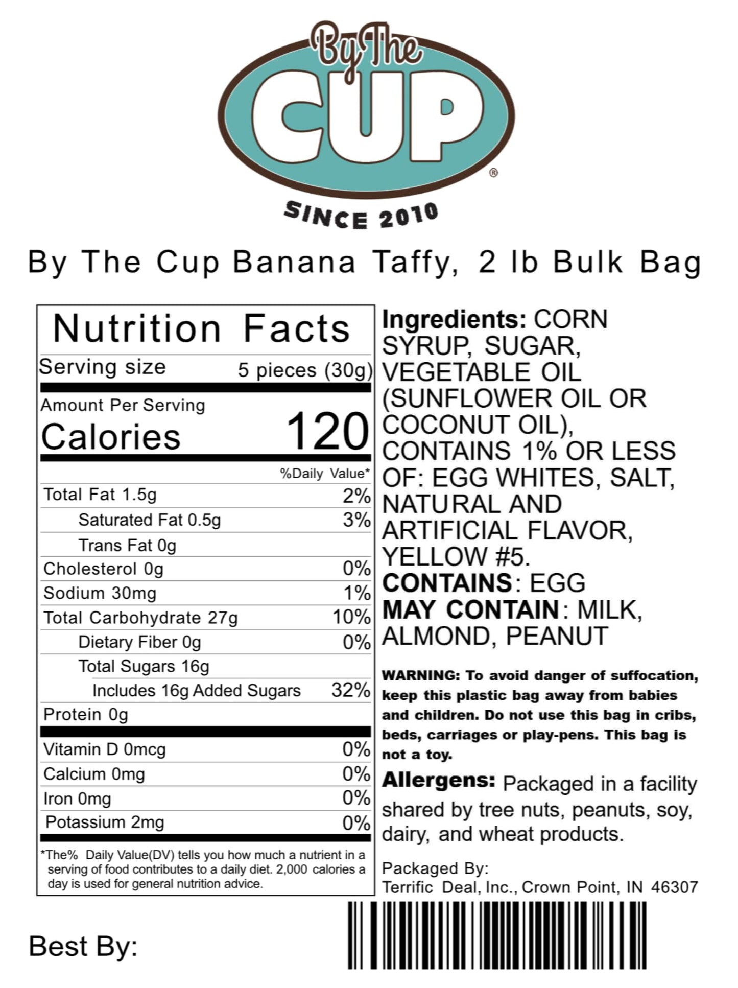 By The Cup Banana Taffy, 2 Lb Bulk Bag