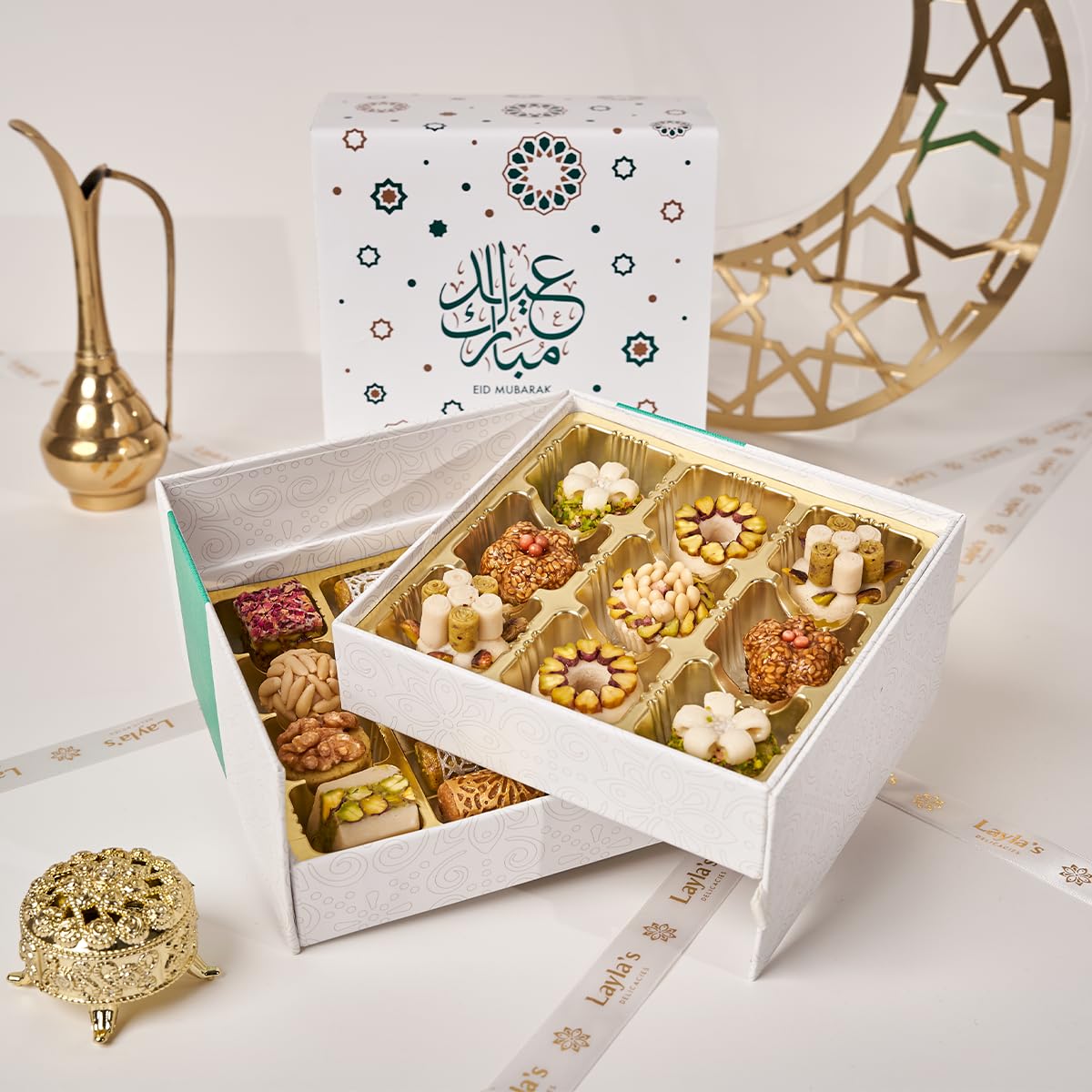 Laylas DELICACIES Mediterranean Treats Gift Box - 23 Bite-Size Halal, Vegetarian, Gluten Free Pastries - Eid Gift Box