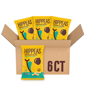 Hippeas Chickpea Puffs, Vegan White Cheddar, 4 Ounce (Pack Of 6), 4G Protein, 3G Fiber, Vegan, Gluten-Free, Crunchy, Plant Prote