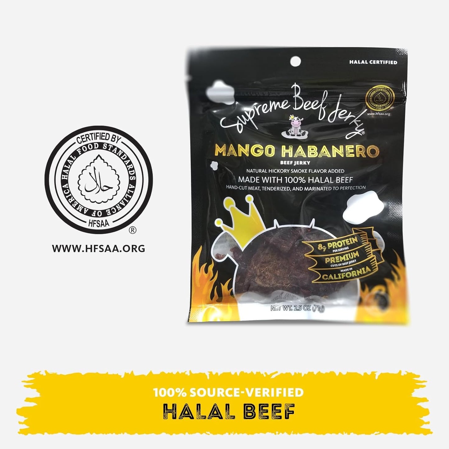Supreme Beef Jerky, Halal Beef Jerky, Zabiha Halal Certified Beef, Handcrafted Gourmet Meat Snacks, 2.5 Oz Mango Habanero, B2G1