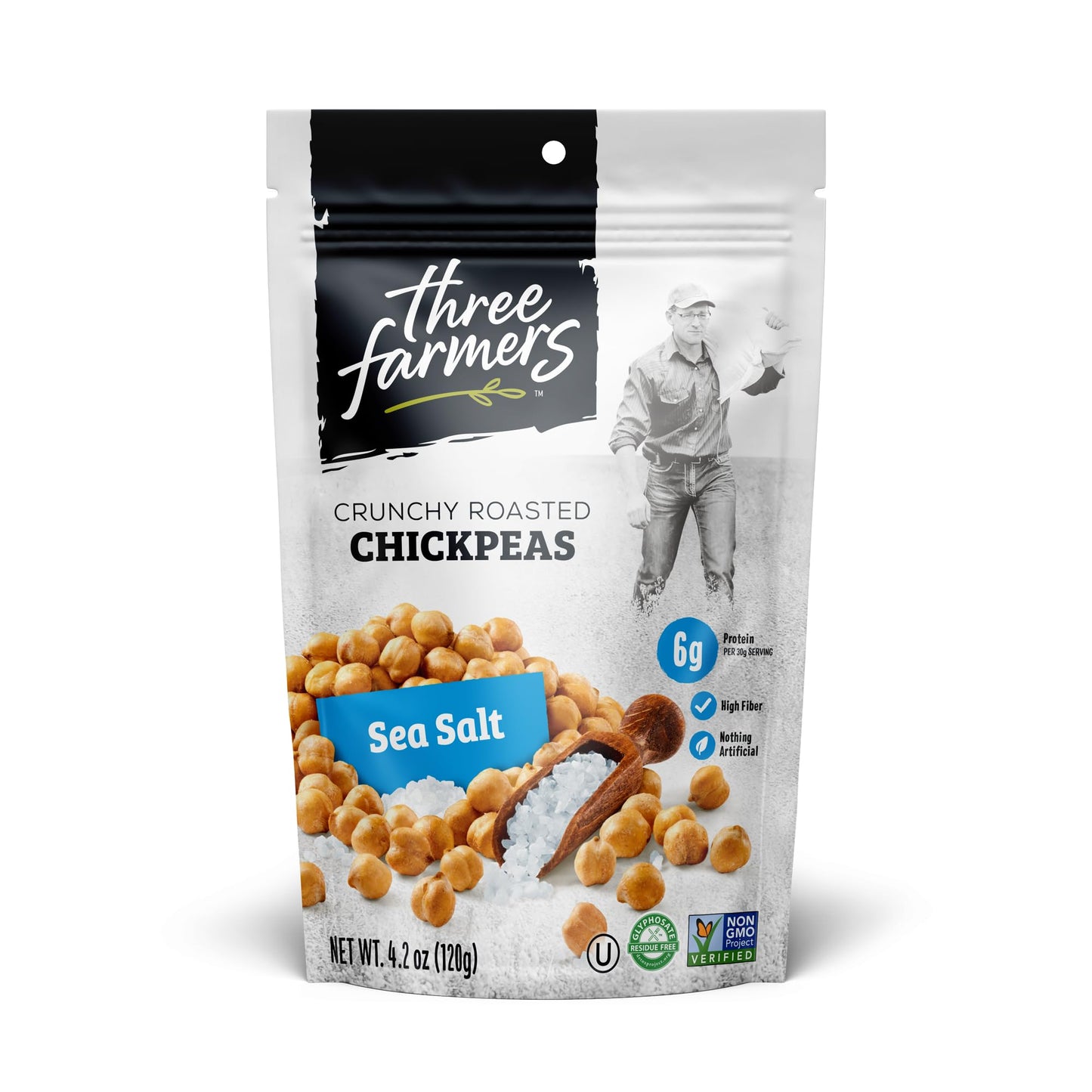 Three Farmers - Roasted Chickpeas Variety Pack | Sea Salt & Lime, Barbecue, & Sea Salt | 3 Pack -4.2oz | Gluten-Free | Vegan | K