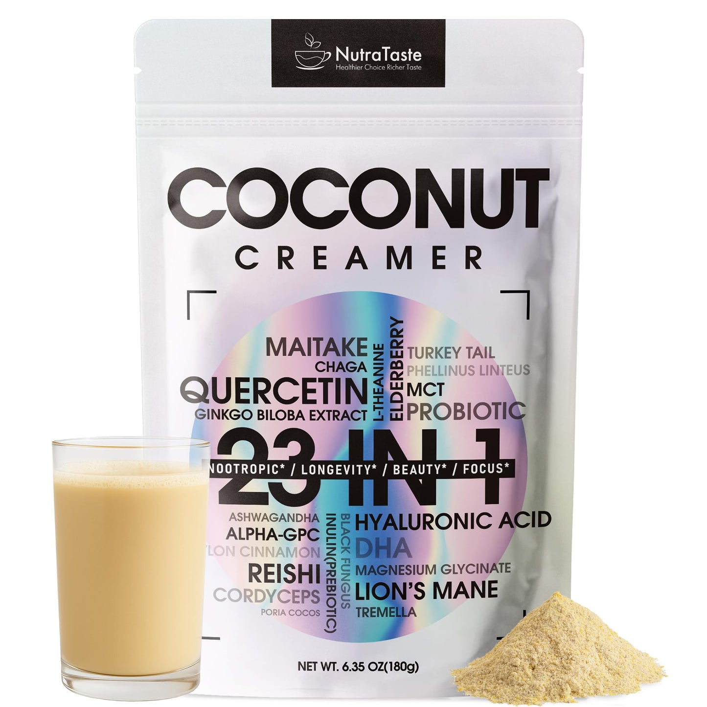 23 in 1 Superfood Coffee Creamer  Mushroom Coconut Creamer | Ashwagandha  Magnesium Glycinate  Hyaluronic Acid  MCT & 10 Mushrooms dietary product | Nootropic & Focus Support | Plant-Based  Keto - 6.35oz