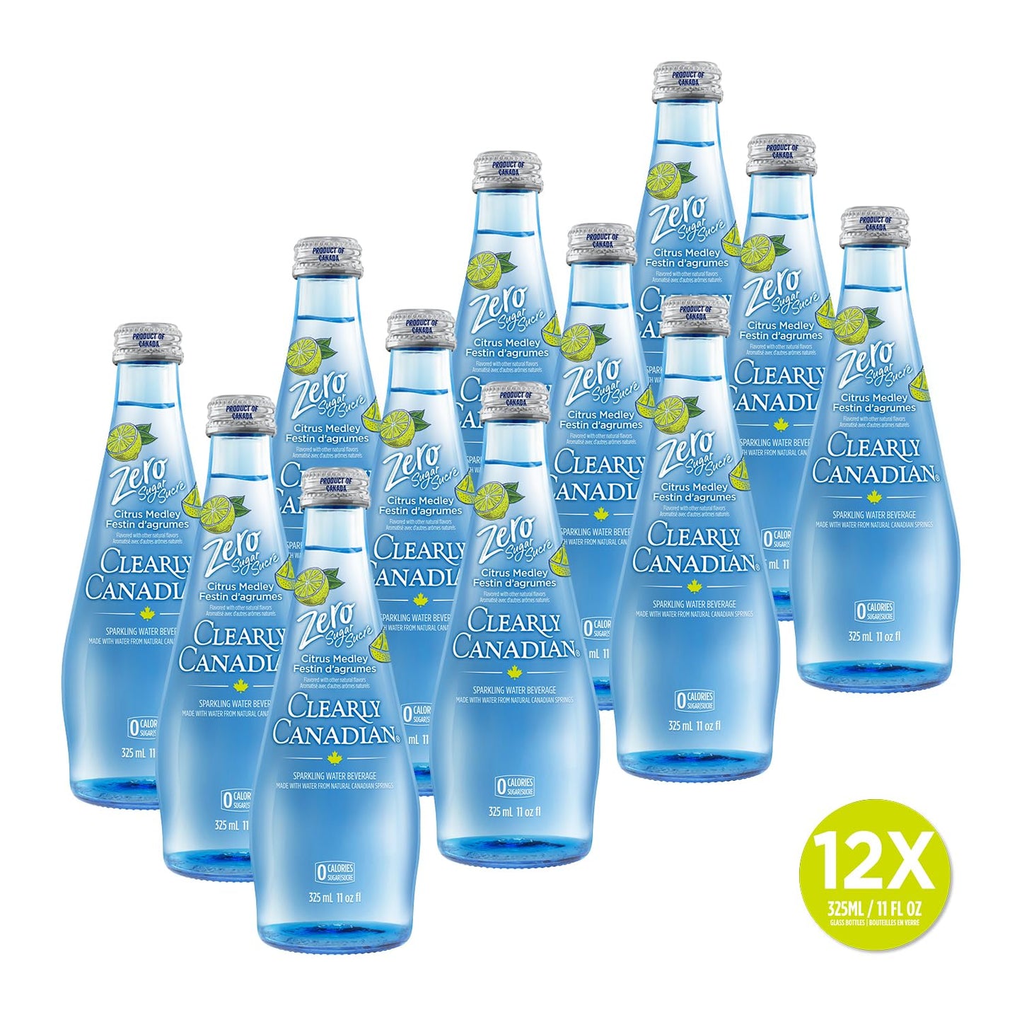 Clearly Canadian Sparkling Water Beverage, Zero Sugar & Zero Calories, 1 Case (12 Bottles x 11 Fl Oz)