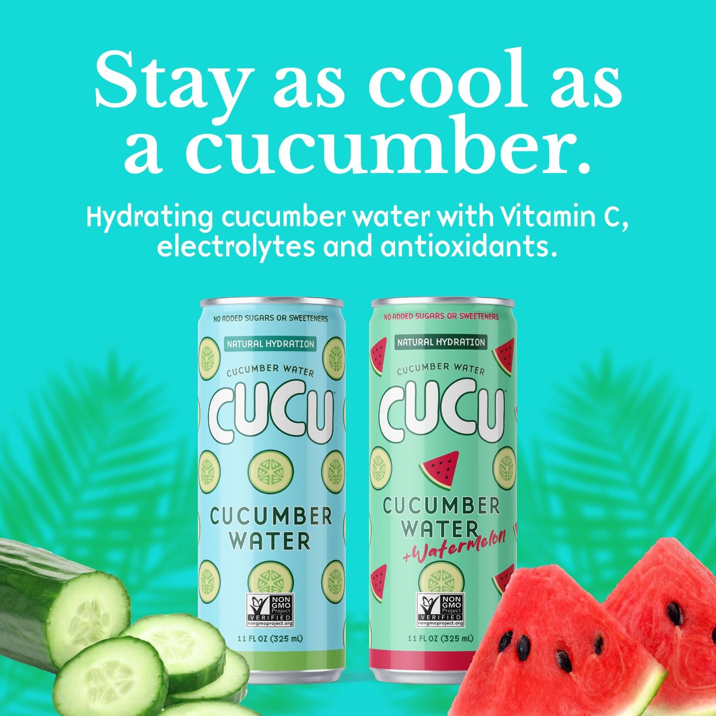 CUCU Cucumber Water + Watermelon Water - Natural Hydration from Cucumbers with Vitamin C, Electrolytes & Antioxidants - No Sugar