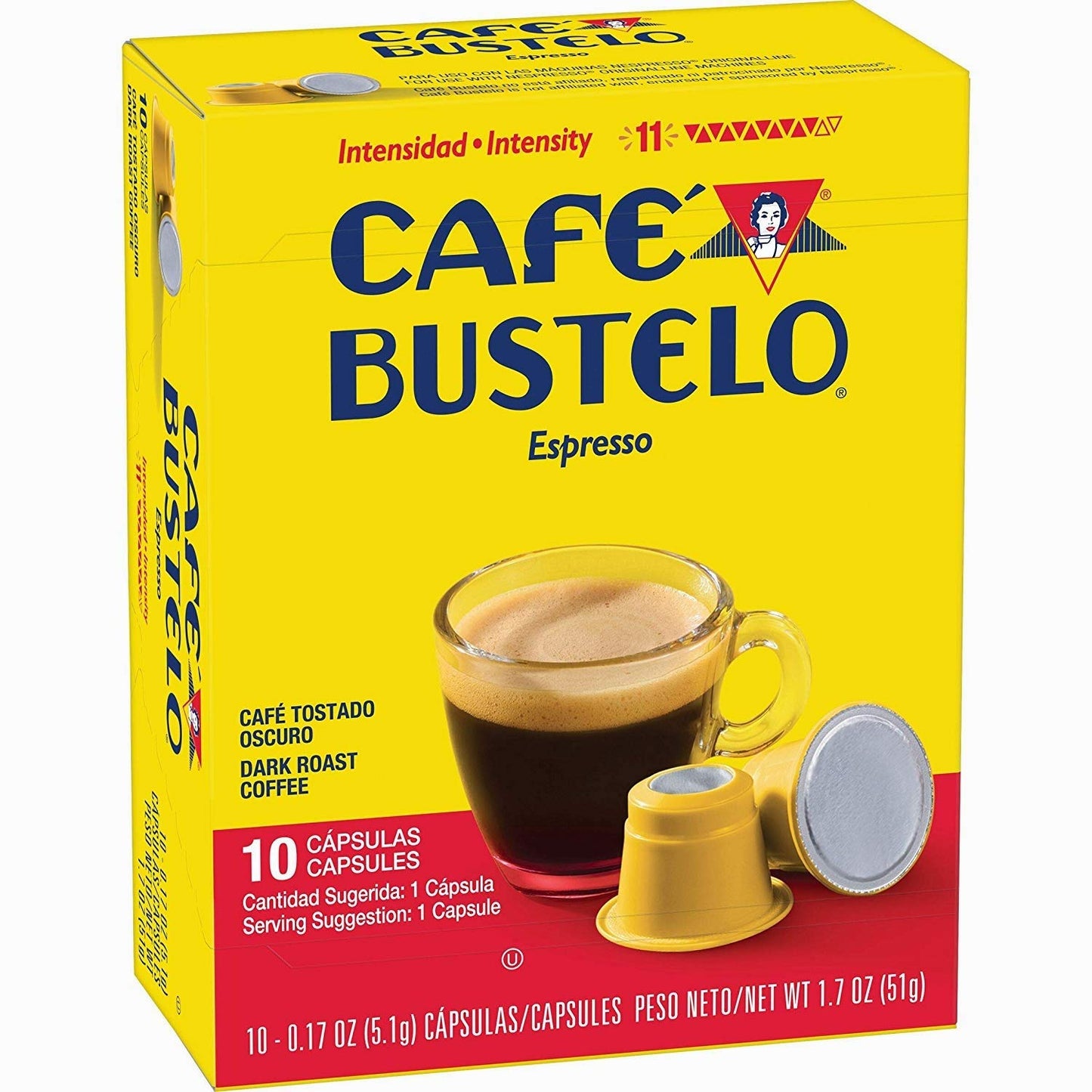 Bustelo Nespresso Cafe Bustelo Coffee Espresso compact pieces, 30 Count, Pack of 3