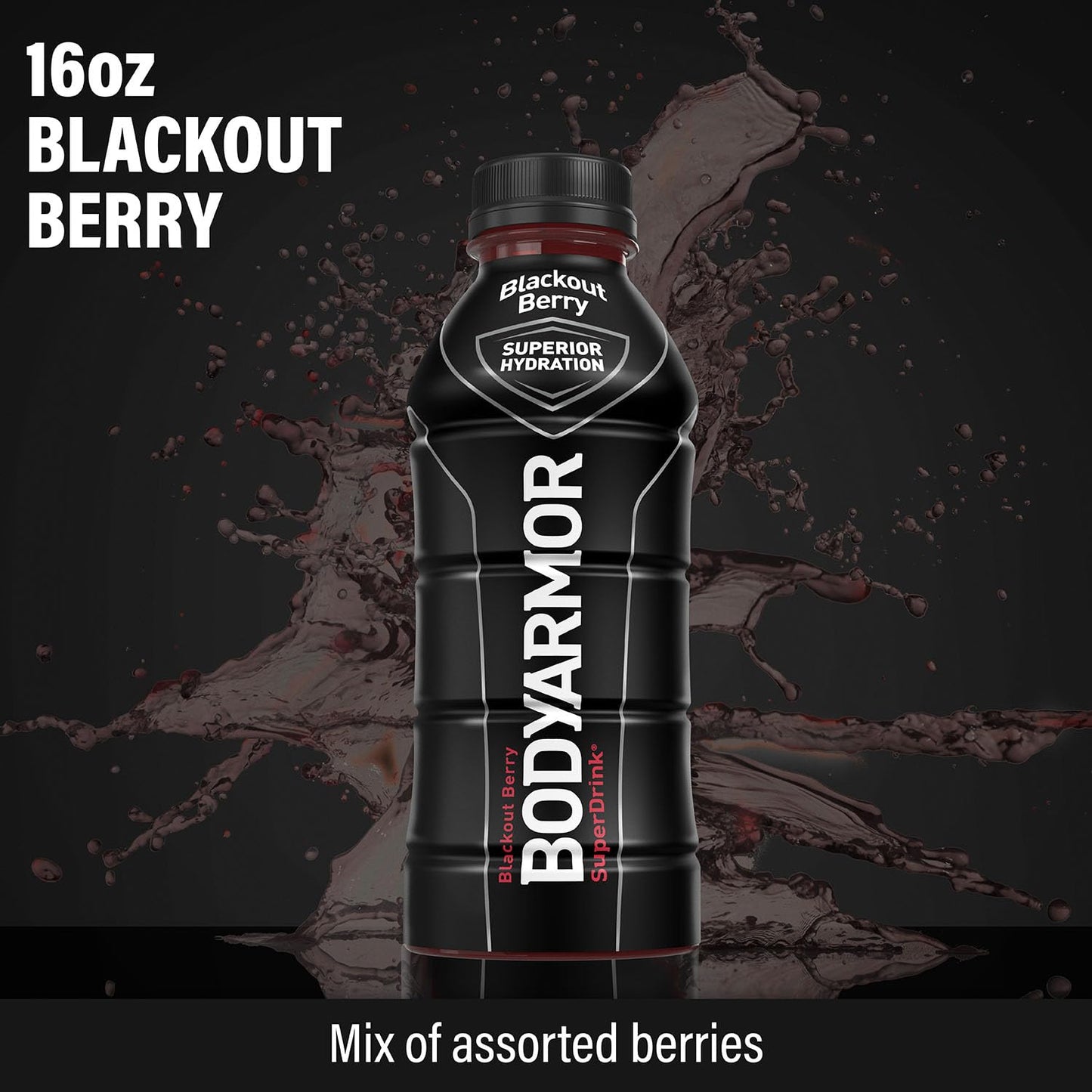 BODYARMOR Sports Drink, Blackout Berry, Coconut Water Hydration, 16 Fl Oz, Pack of 12, Natural Flavors & Electrolytes for Athletes