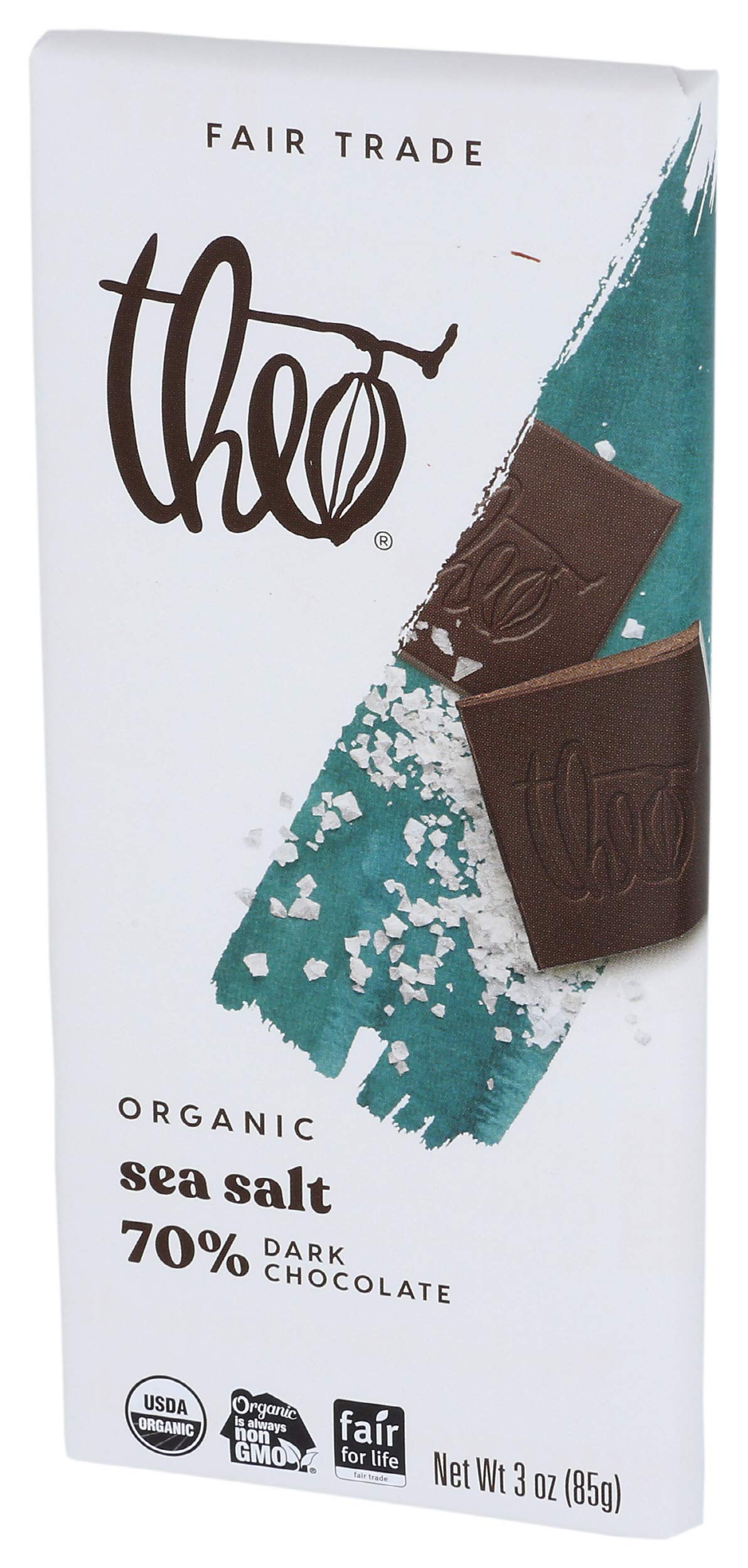 Theo Sea Salt Organic Dark Chocolate Bar, 70% Cacao, 1 Bar | Vegan, Fair Trade