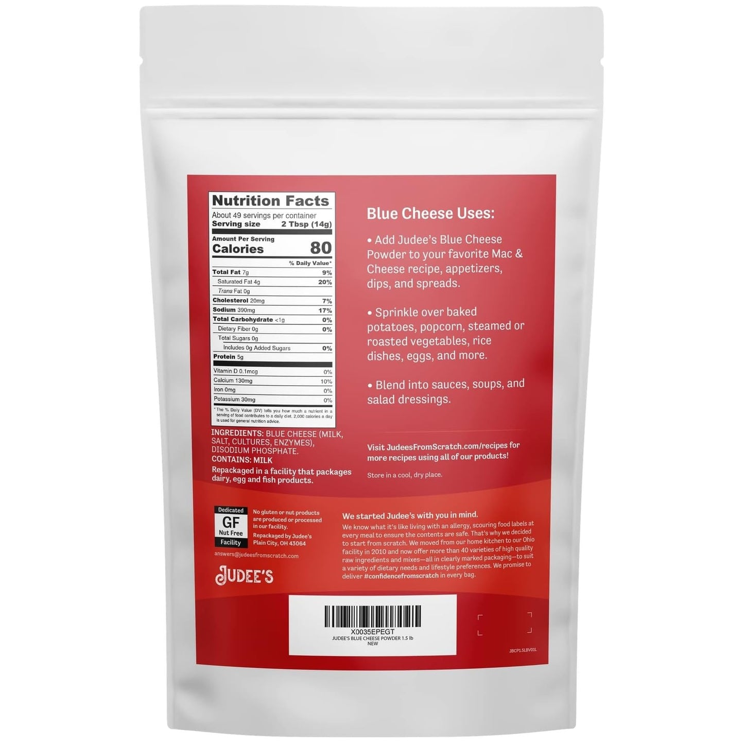 Judee   S Blue Cheese Powder 1.5 Lb - Gluten-Free And Nut-Free - Use In Seasonings And Salad Dressings - Great For Dips, Spreads