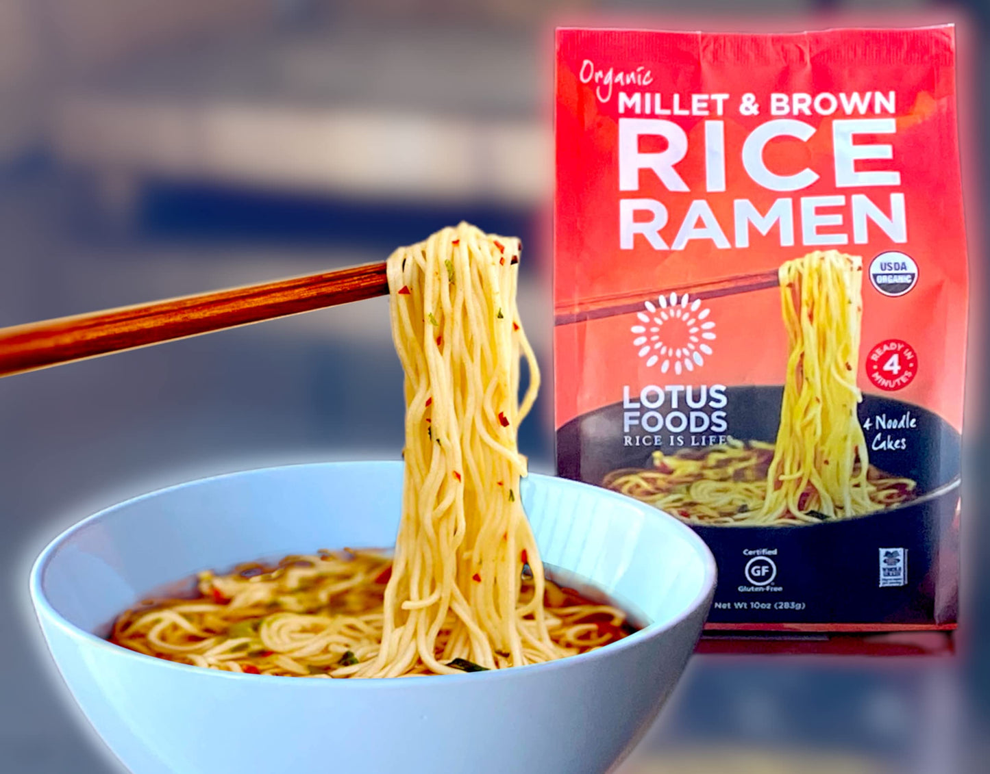 Lotus Foods Organic Millet & Brown Rice Ramen - Gluten Free Ramen Noodles, Whole Grain Ramen Noodles, Organic Vegan Ramen, Low Sodium Rice Noodles, Organic, Gluten-Free, Vegan - 10 Oz Bags (Pack Of 3)