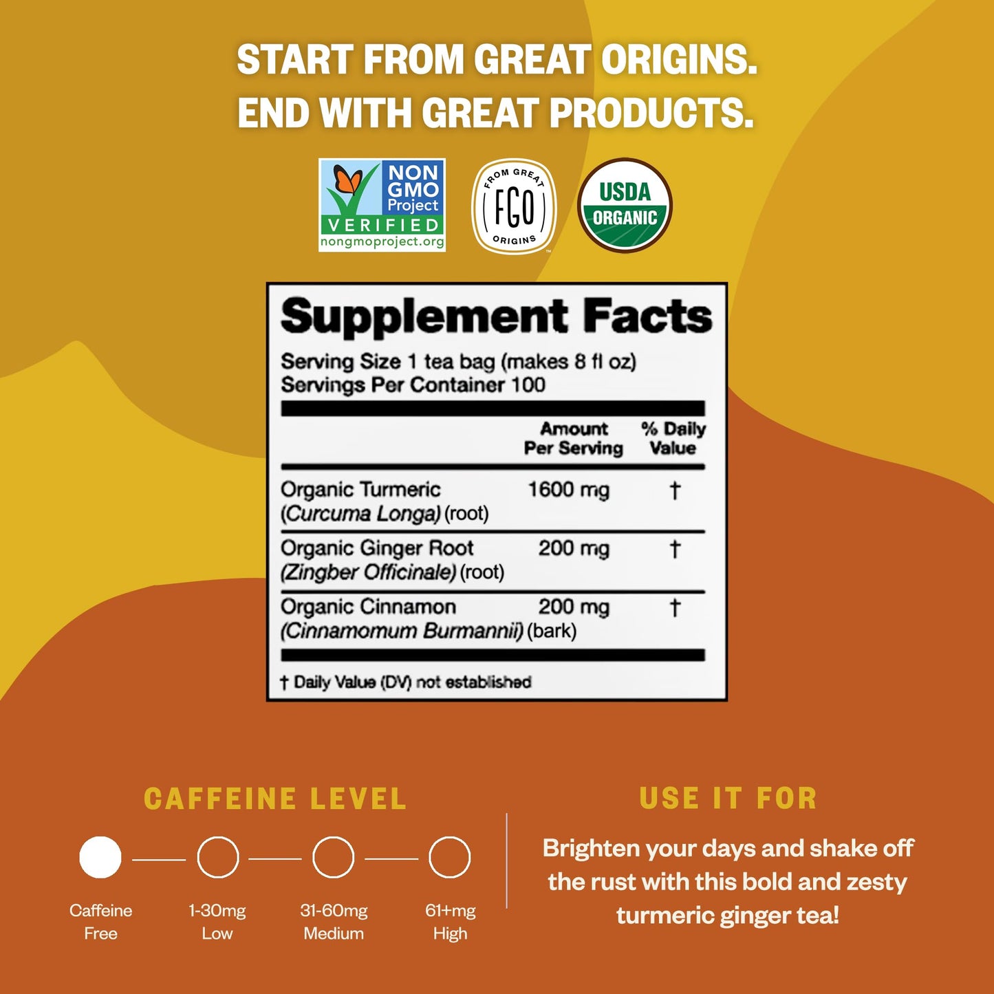 Fgo Organic Turmeric Ginger Tea, Eco-Conscious Tea Bags, 100 Count, Packaging May Vary (Pack Of 1)
