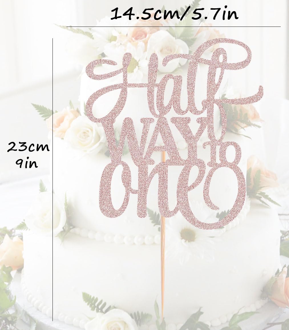 Ahaoray Half Way To One Cake Topper - Rose Gold Glitter 6 Months Birthday Decorations Supplies - Half Birthday Decorations Baby