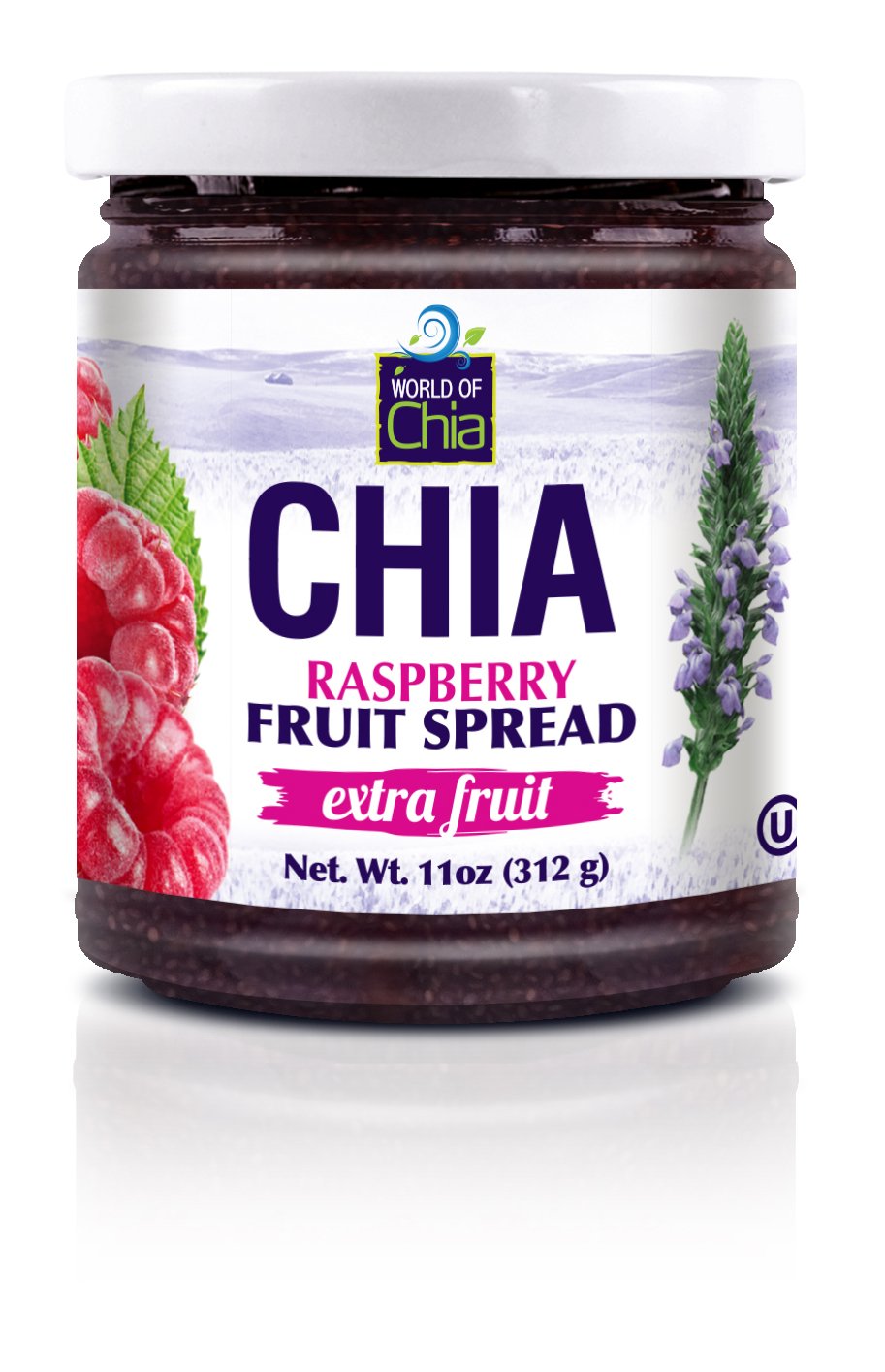 World of Chia Raspberry Extra Fruit Spread - All-Natural Super Food Chia Fruit Preserve, Gluten Free, Vegan, Low Sugar, Omega 3,