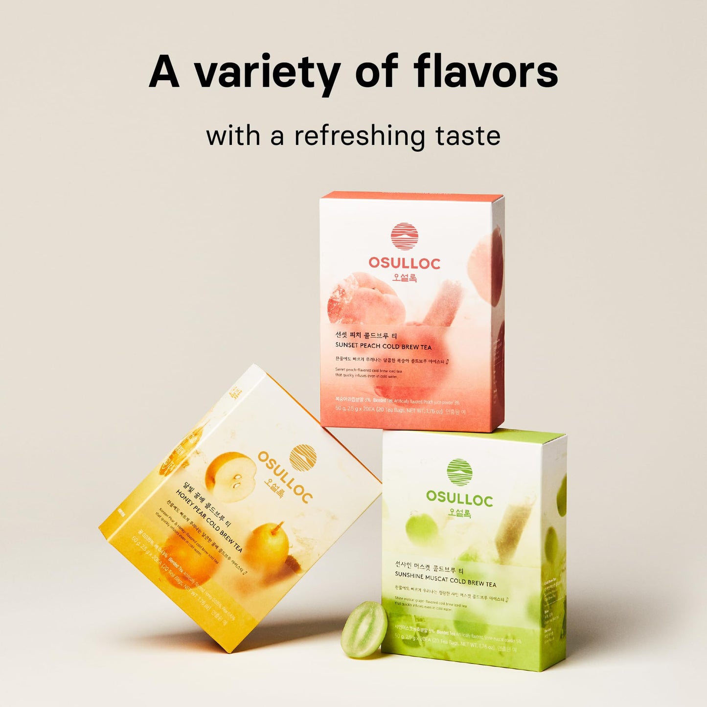 Osulloc Honey Pear Cold Brew Tea, Korean Pear & Honey Flavored Iced Tea (20Ea, 1.76Oz)