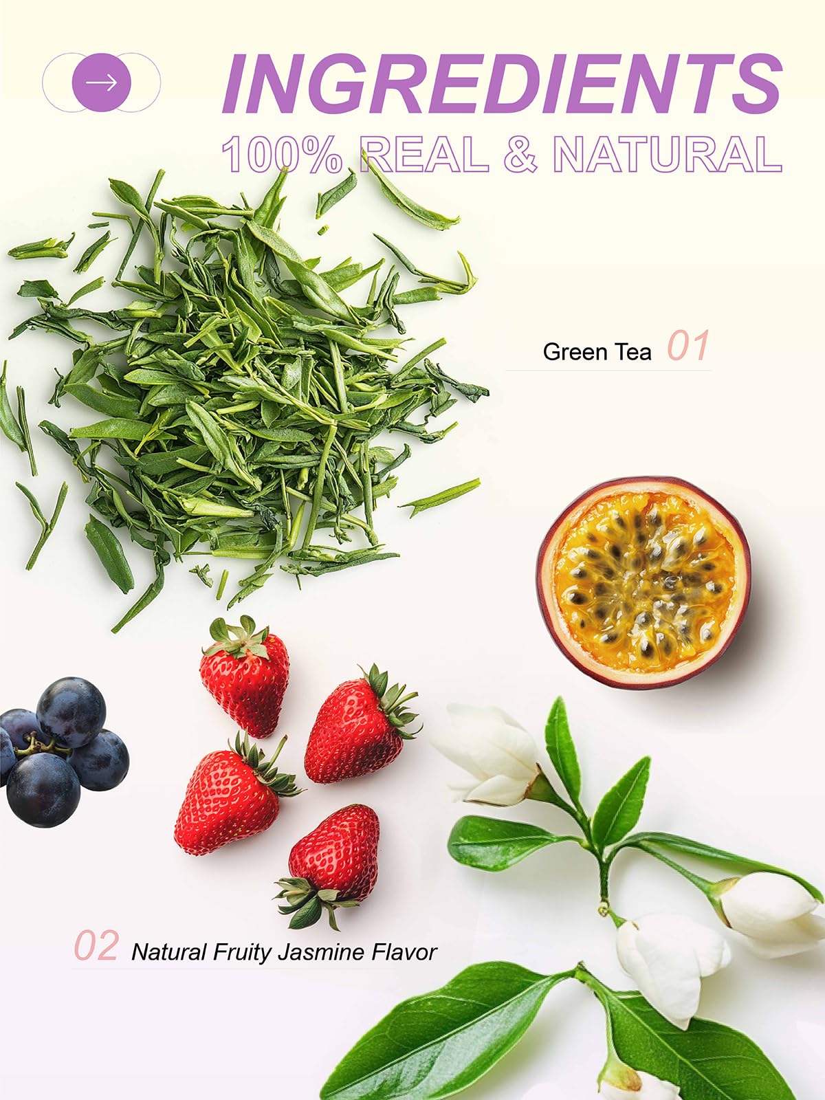 Teelux Fruit Scented Jasmine Green Tea, Brisk Green Tea With Natural Fruity Jasmine Flavor, Pleasant Jasmine & Fruit Aroma, 50 C