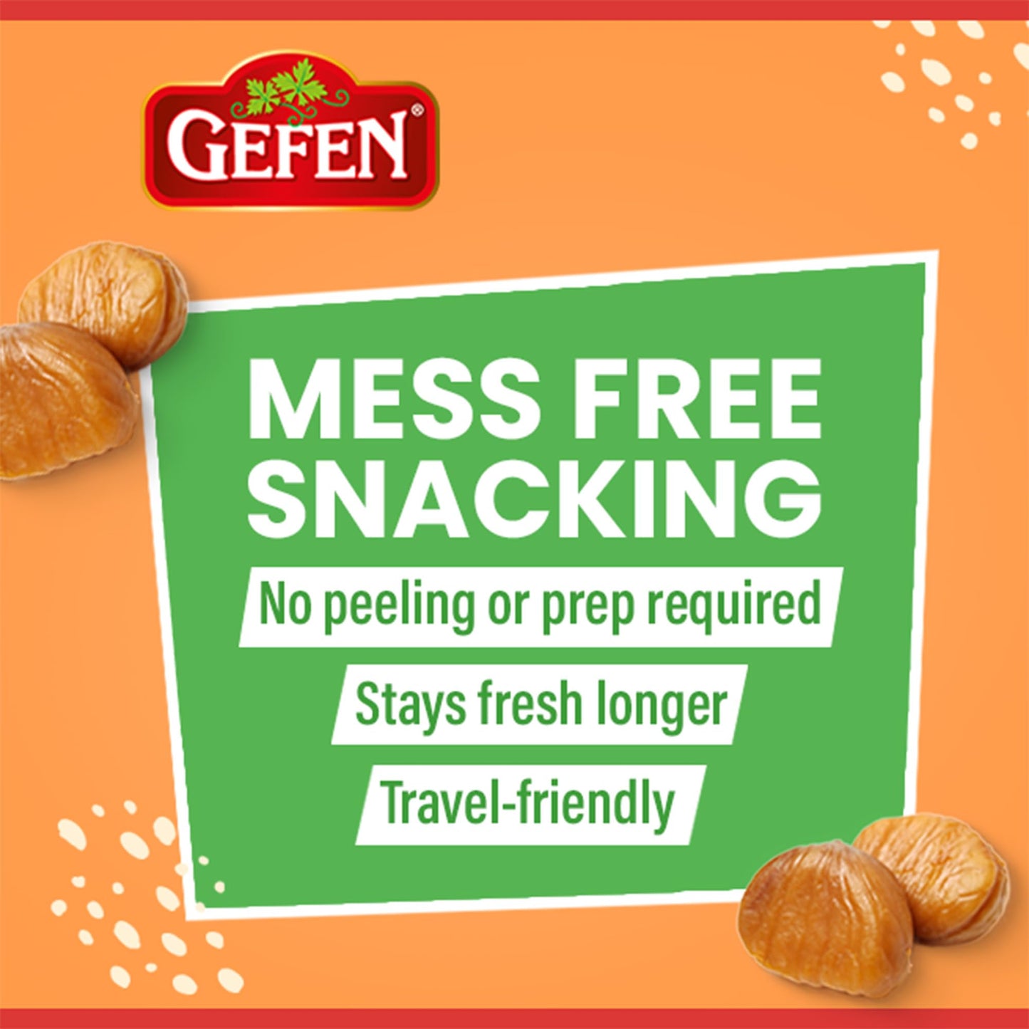 Gefen Organic Whole Peeled and Roasted Chestnuts, 3oz (6 Pack) | Chestnuts Peeled and Ready to Eat | Great for Cooking & Baking