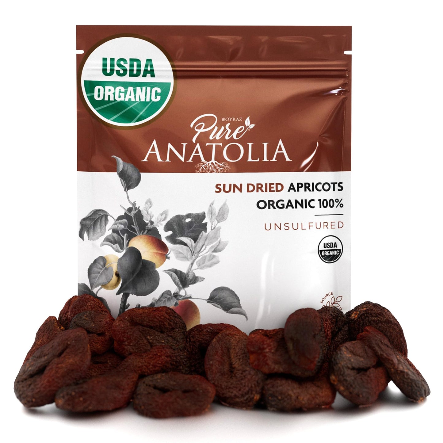 100% Organic Turkish Sun Dried Apricots by Pure Anatolia - No Sugar Added, Non GMO, Sulfur Free, Vegan, Halal, Kosher - Healthy 