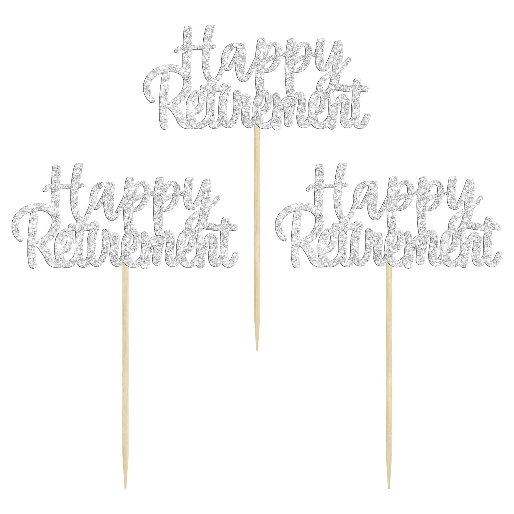 Gyufise Silver Glitter Happy Retirement Cupcake Toppers Retired Cake Decorations For Retirement Party Cake Decorations 36 Pack