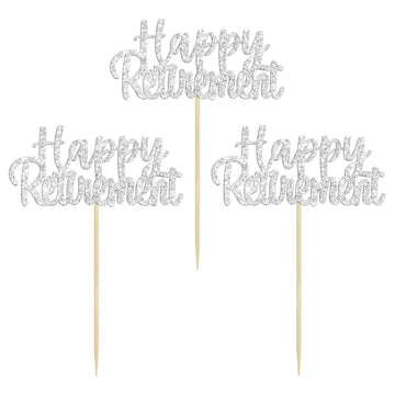 Gyufise Silver Glitter Happy Retirement Cupcake Toppers Retired Cake Decorations For Retirement Party Cake Decorations 36 Pack