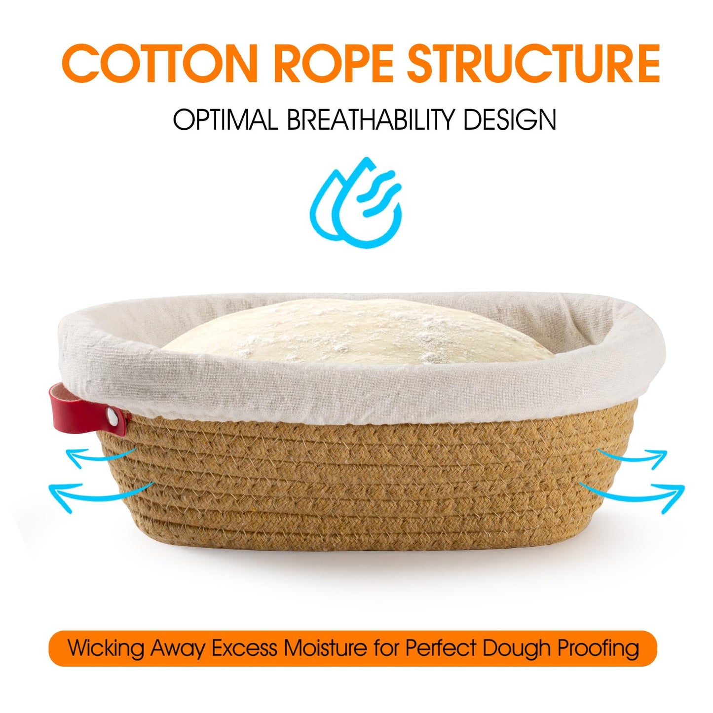 Angadona Sourdough Starter Kit - Handmade Cotton Rope Bannetons with Liners, 35oz Jar, Orange, Model SBBT-CTR-GJKT