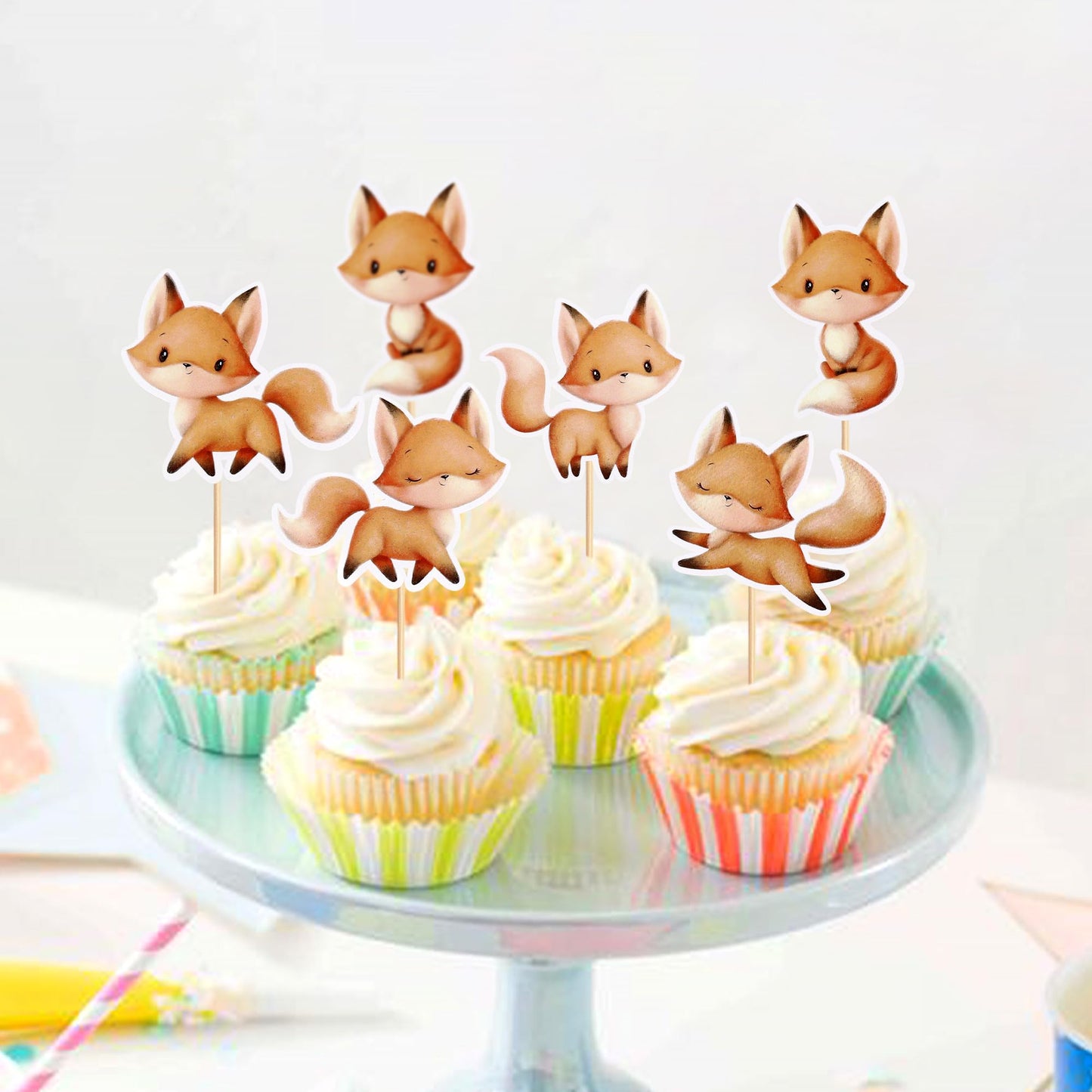 Ercadio 25 Pack Fox Cupcake Toppers Cute Fox Cupcake Picks Animal Cupcake Picks Fox Birthday Cupcake Decorations For Baby Shower