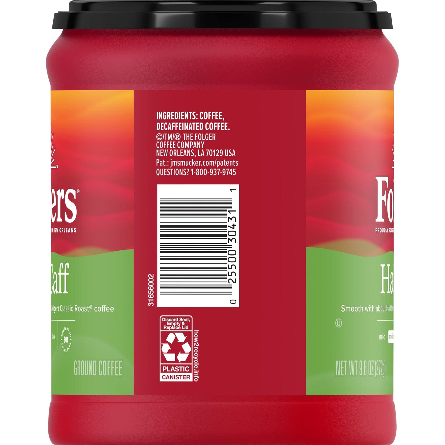 Folgers Half Caff Ground Coffee, Medium Roast, 9.6 Ounce, Pack of 1