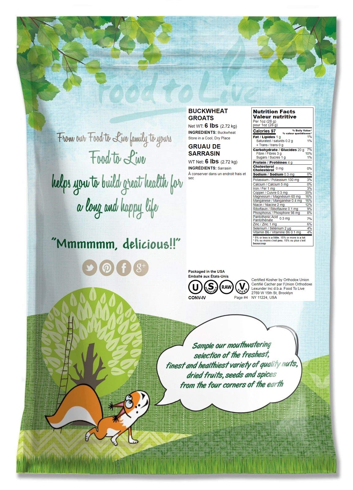 Food To Live Buckwheat Groats, 6 Pounds - Hulled Whole Grains, Raw, Kosher, Vegan, Sirtfood, Bulk, Good Source Of Dietary Fiber, Copper, Magnesium, Manganese, And Niacin