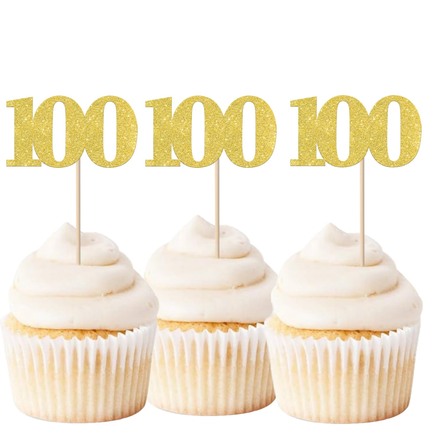 ZHUOWEISM 30 PCS Cupcake Toppers Glitter Happy 100 Days Birthday Picks Small Gold Bamboo