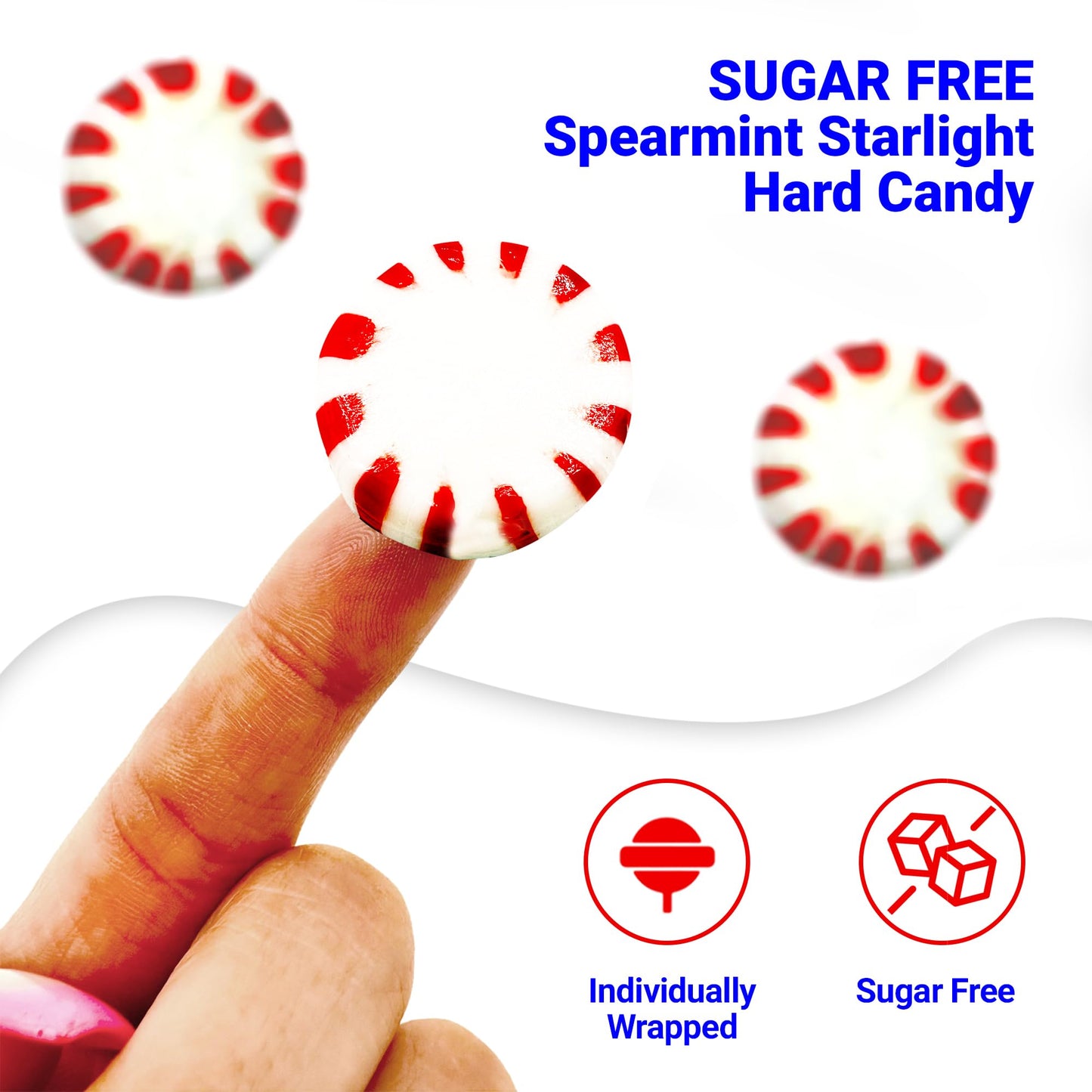 Fusion Sweets Sugar Free Peppermint Starlight Candy - 1 lb Bulk Bag - Individually Wrapped - Red and White - Keto Friendly