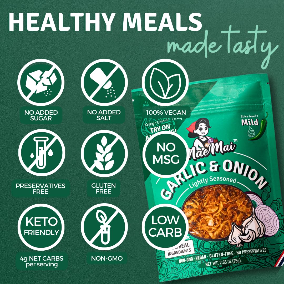 MaeMai Chili Crisp (MILD Spice) - enhanced Onion & Garlic Flakes - Crispy All-Purpose Seasoning  Topper | Keto  vegan  gluten-free. Crunchy condiment for ramen add ons  rice seasoning  salads | 3.17 oz (90g)