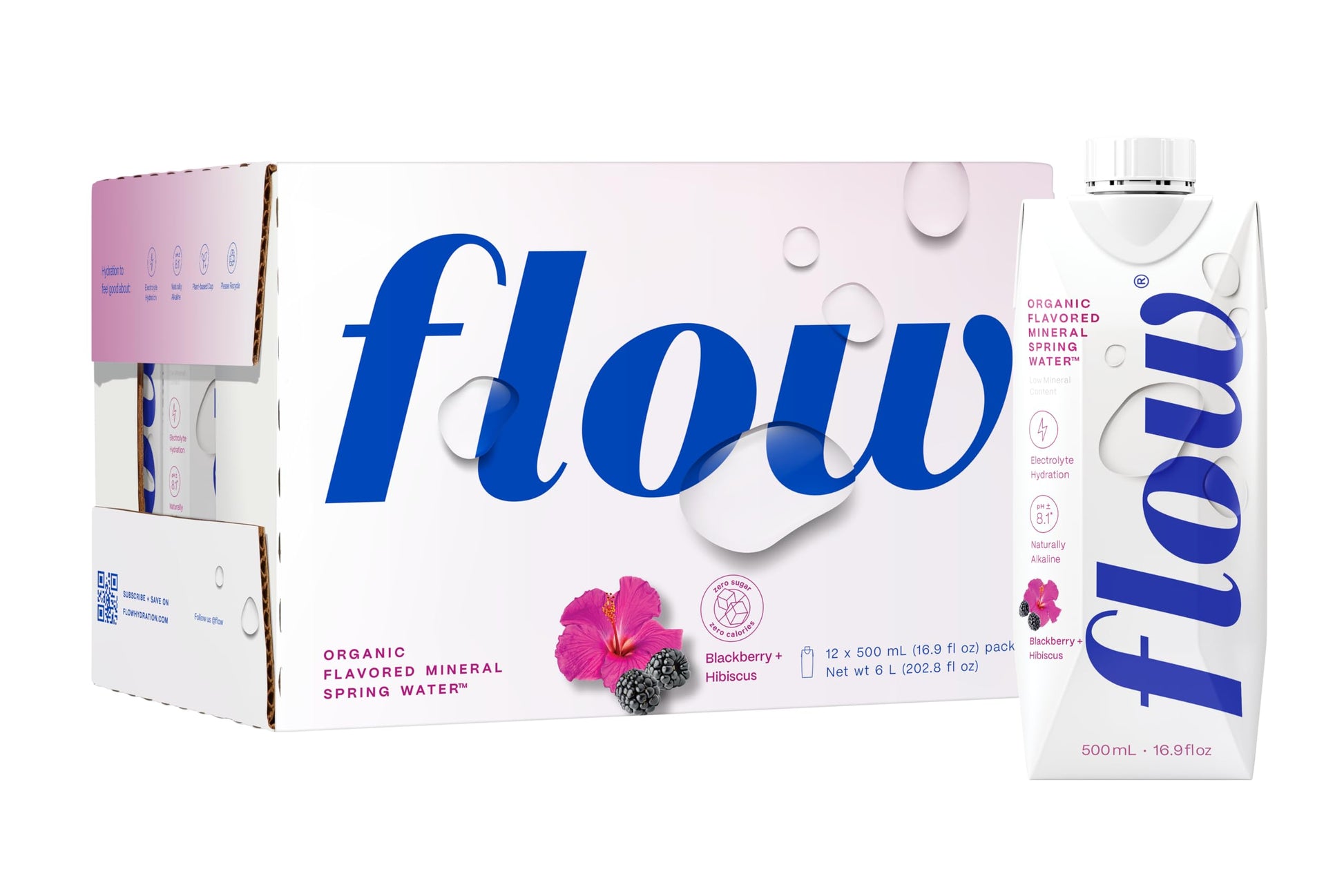 Flow Alkaline Spring Water - Blackberry Hibiscus Flavor - 16.9 Fl Oz, 12 Pack - Eco-Friendly, BPA-Free, Non-GMO