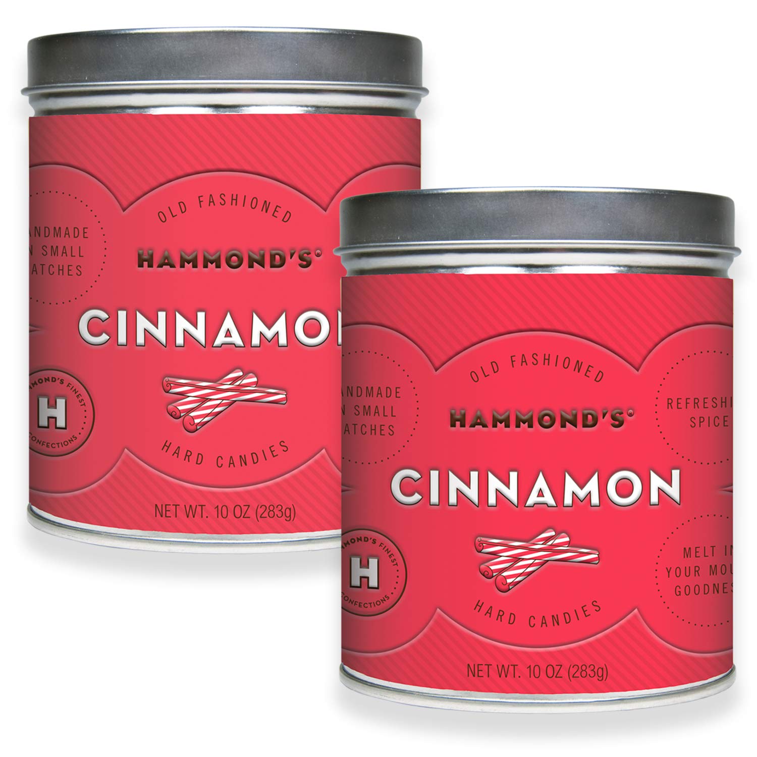 Hammonds Candies - Old Fashioned Cinnamon Pantry Candies - 2-10 Ounce Tins, Sugar Dusted Cinnamon Drops, Handmade In Small Batch