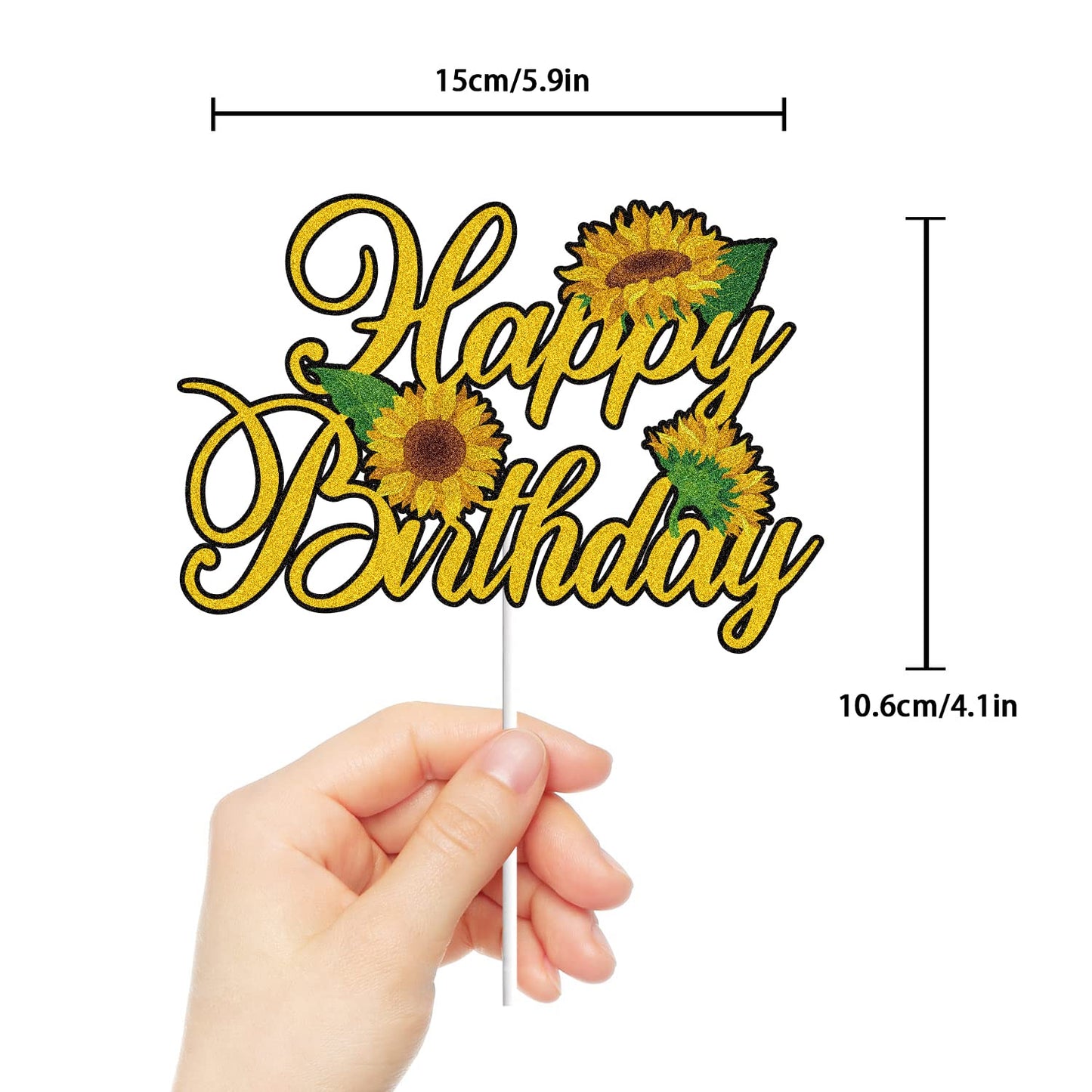 Sunflower Happy Birthday Cake Topper Gold Glitter Summer Theme Kids Boy Girl Birthday Party Supplies Decor