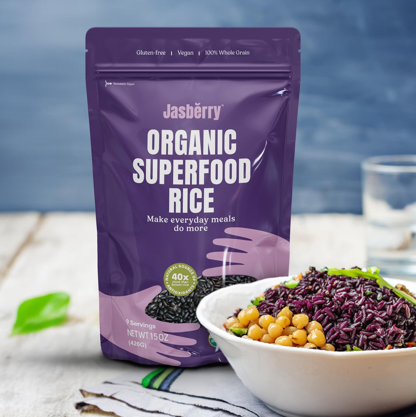 Jasberry - Organic Superfood Rice, Soft & Aromatic Whole Grain Purple Rice, High In Antioxidants, Non-Gmo, Gluten-Free, Easy To