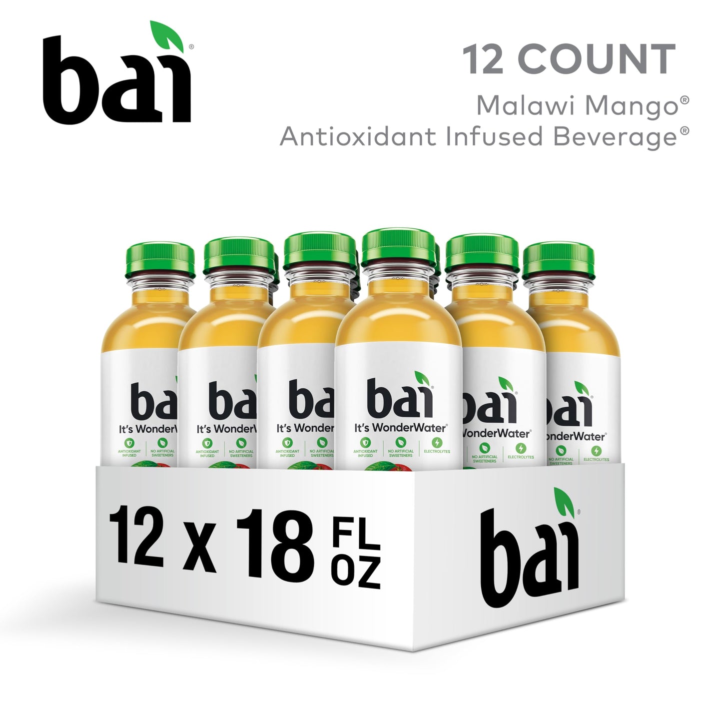 Bai Antioxidant Infused Water Beverage  Malawi Mango  with Vitamin C and No Artificial Sweeteners  18 Fluid Ounce Bottle  12 Pack