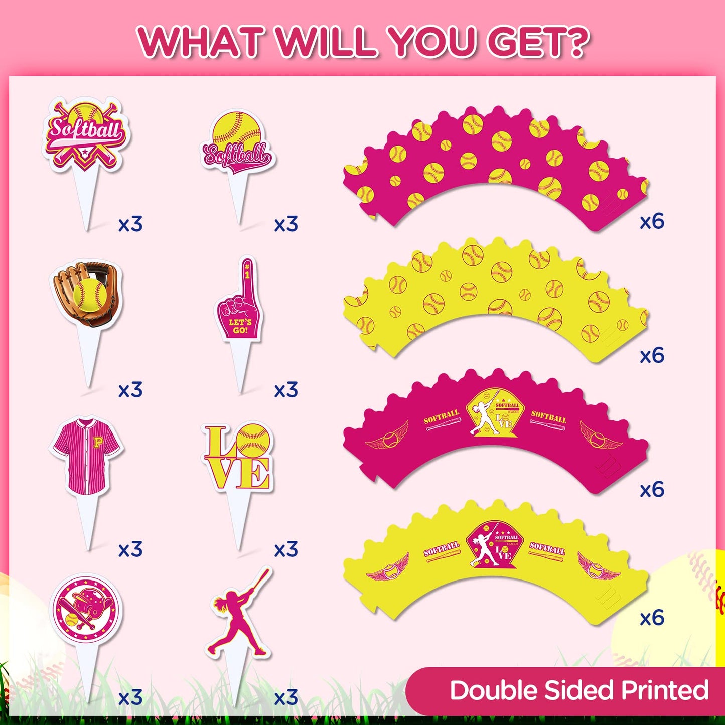 48Pcs Softball Cupcake Toppers And Wrappers Softball Party Supplies Softball Cupcake Decorations For Girls Kids Teens Sport Them